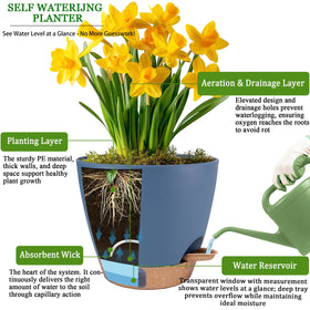 Fielda transparent water level indicator on navy pot aids moisture visibility.