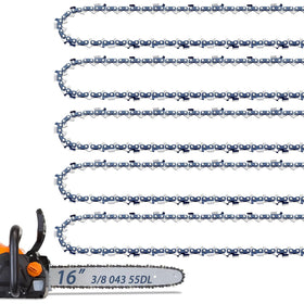 Fifchall 16-inch chain for Stihl in close-up showing 3/8 LP and .043 gauge for smooth cuts