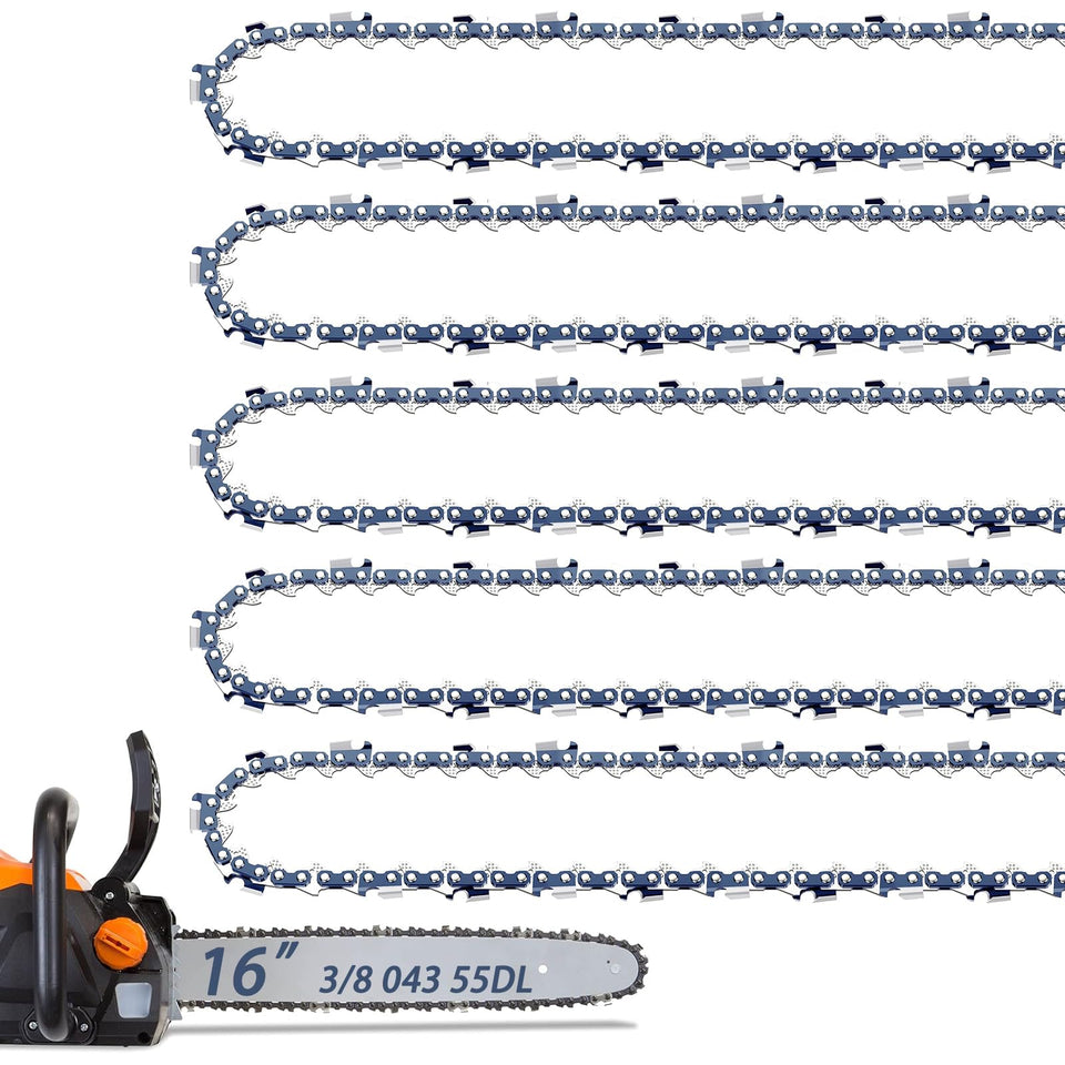 Fifchall 16-inch chain for Stihl in close-up showing 3/8 LP and .043 gauge for smooth cuts