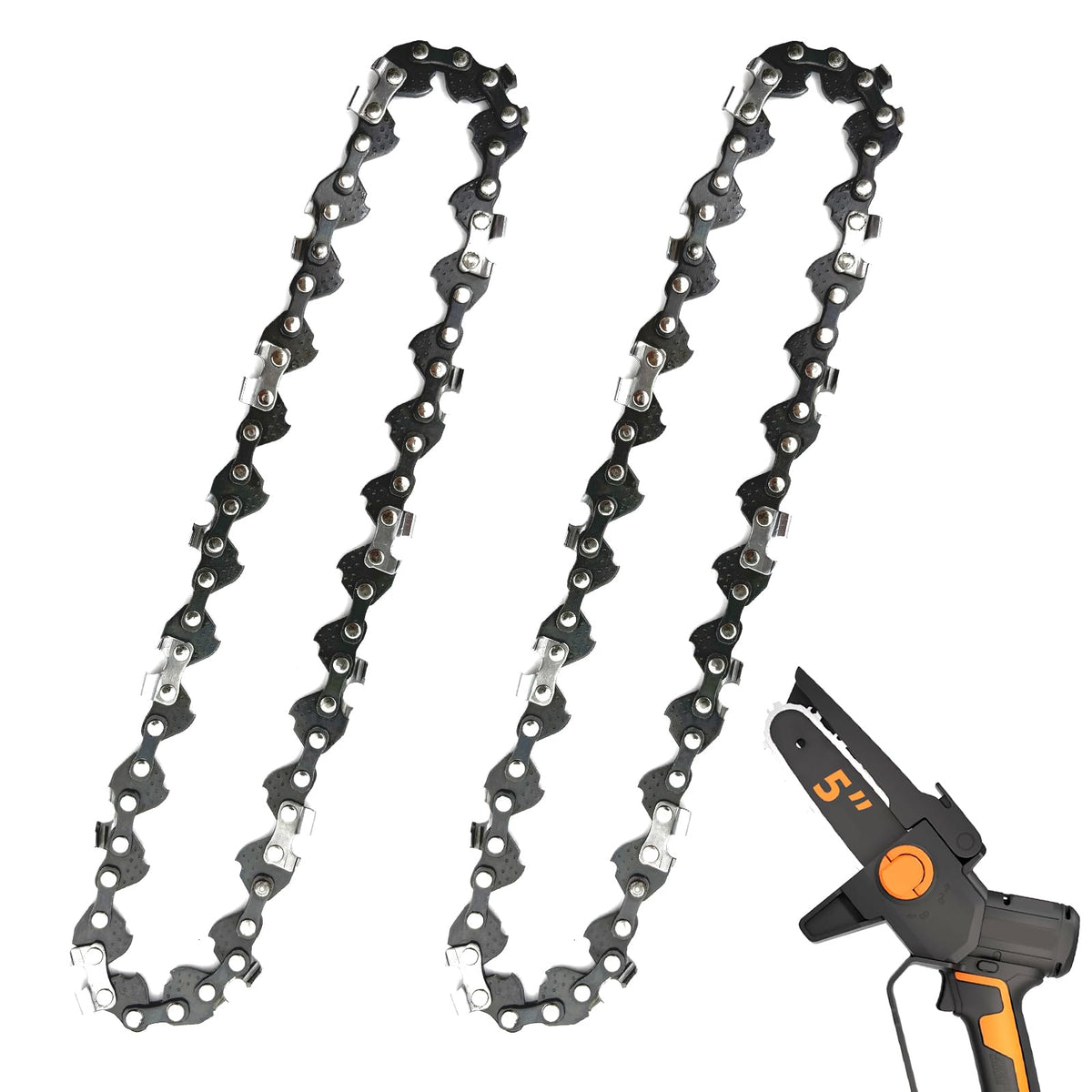 Fifchall 2-pack 5-inch chainsaw chain WG324 close-up for quick replacement and versatility.