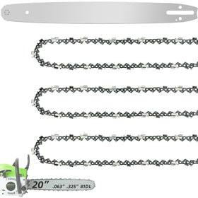Fifchall 20-inch bar close-up for durable cutting performance.