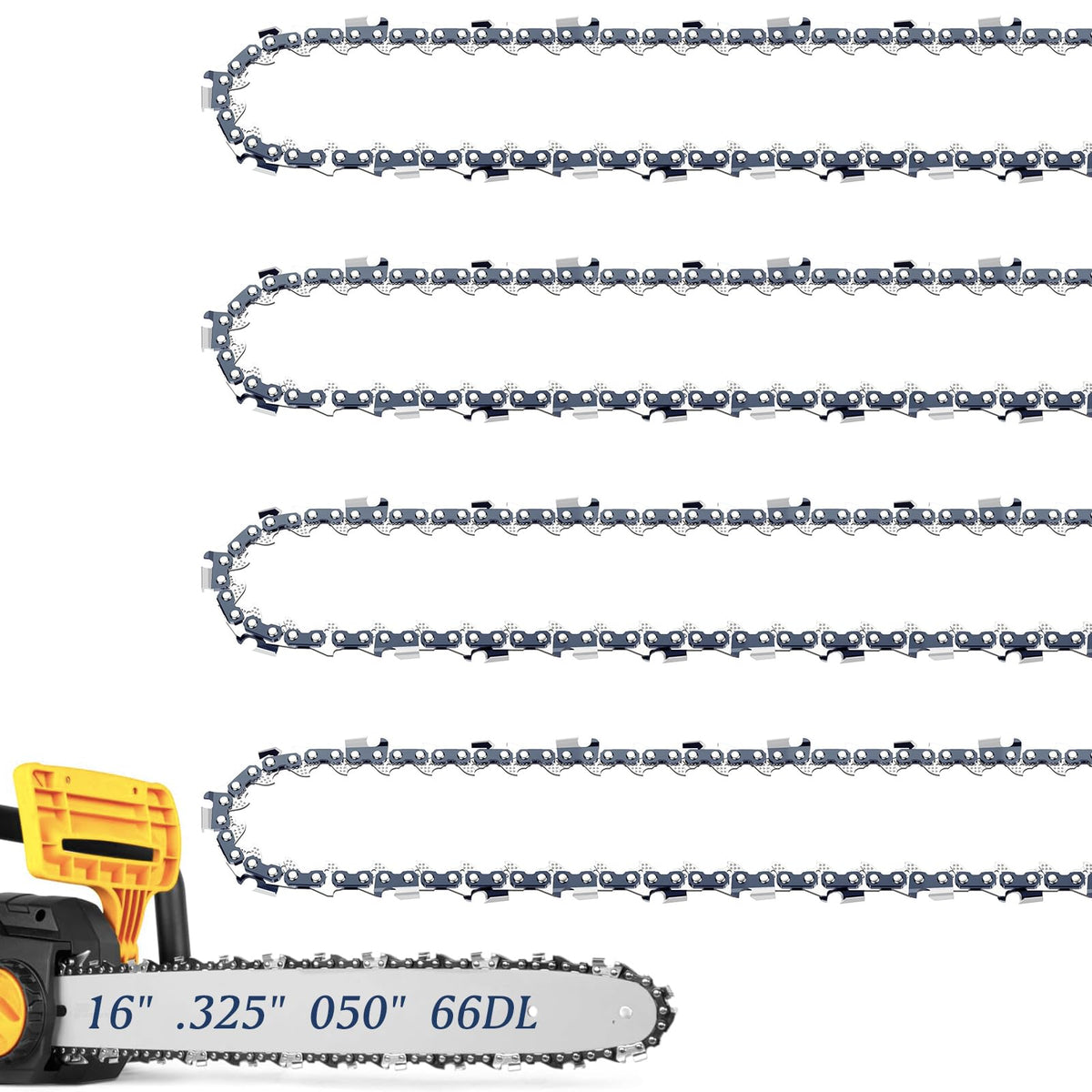 Fifchall 4-pack 16-inch chain on Husqvarna bar for reliable, clean cuts.