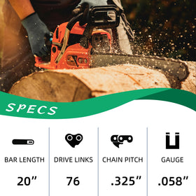 Close-up of 0.058 inch gauge and 76 drive links for durability.