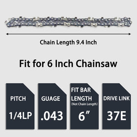 Fifchall four-pack replacement chains ready for quick swaps on a 6-inch saw.