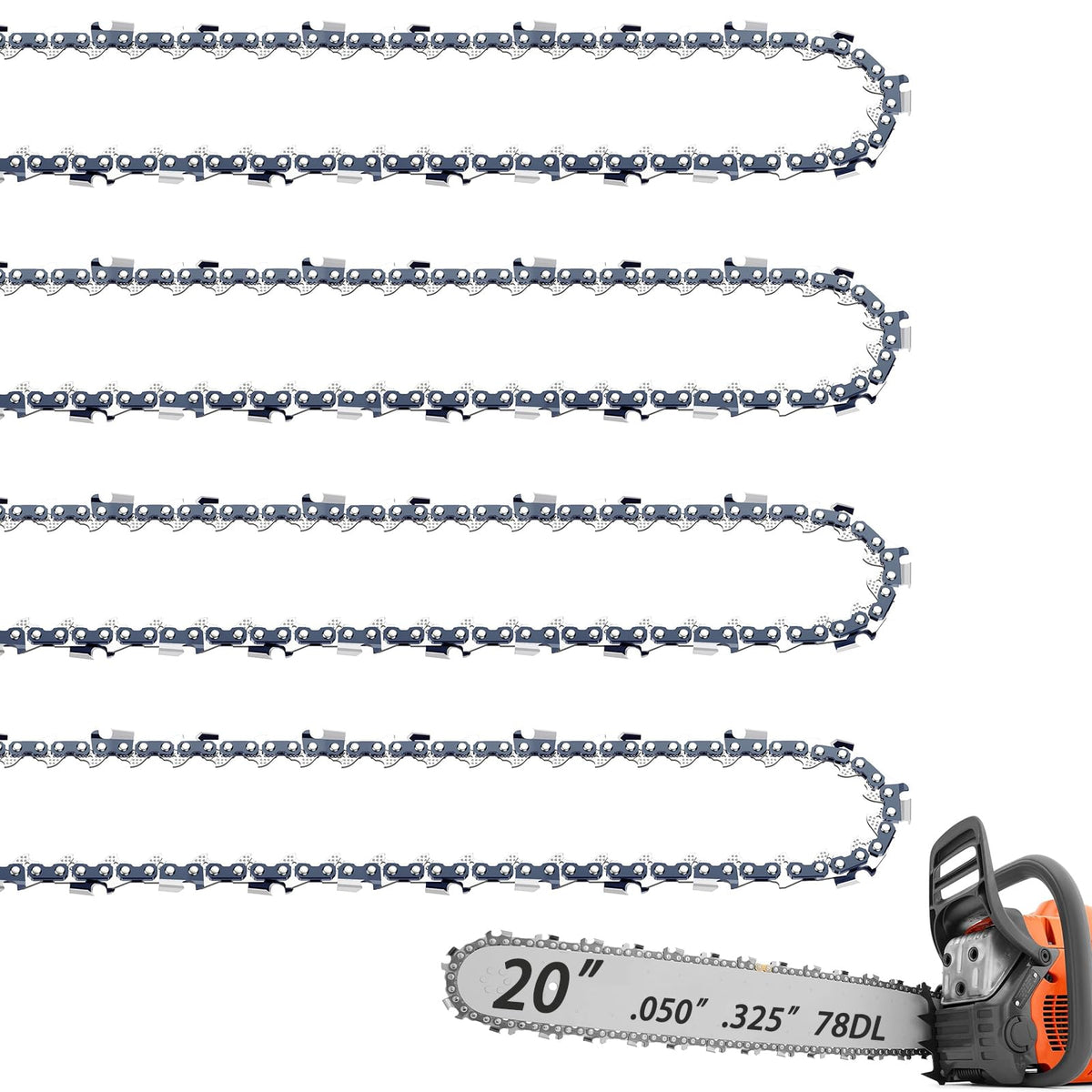 Fifchall four-pack 20-inch chain with 325 pitch and 78 drive links for versatile compatibility.