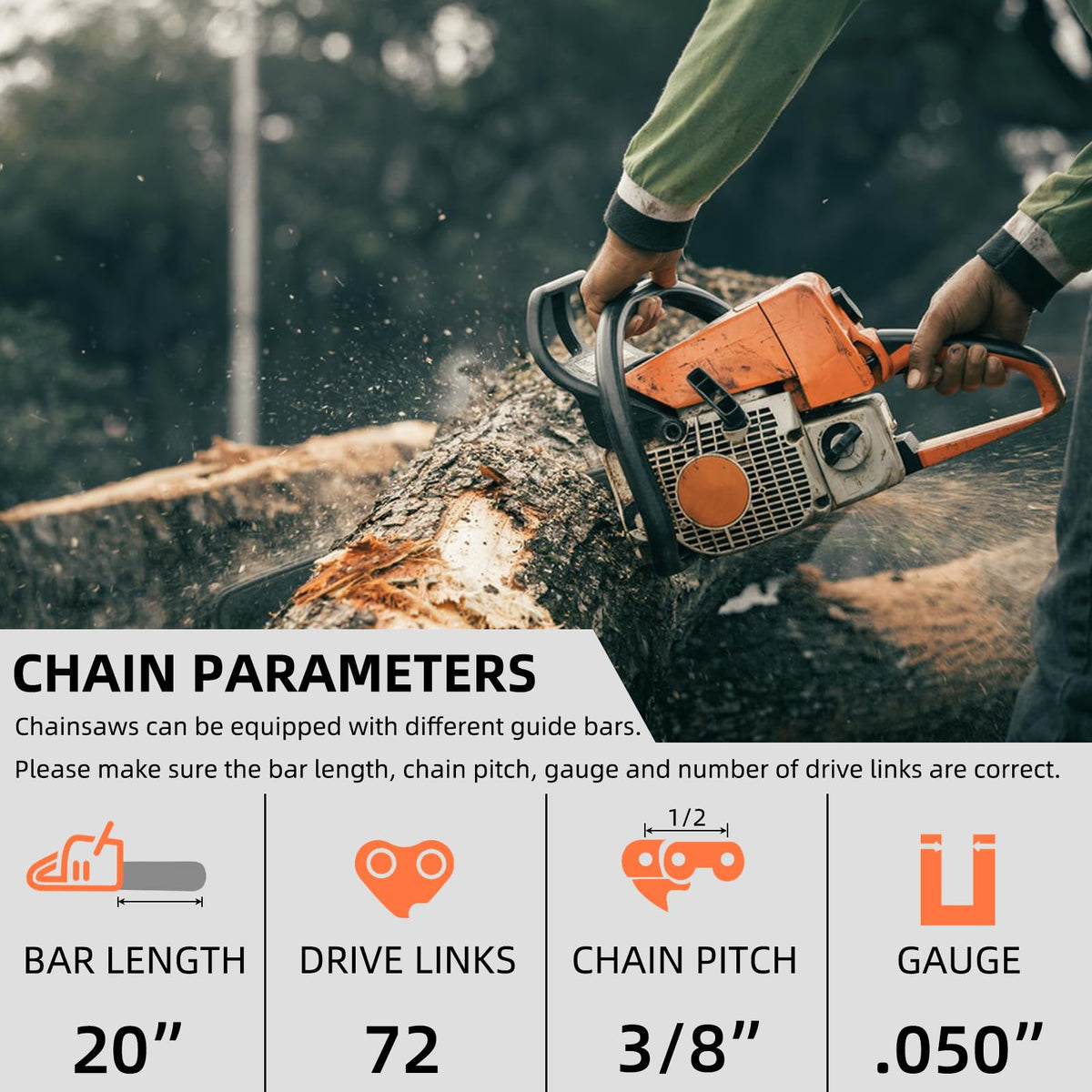 Fifchall Husqvarna-compatible 20-inch chain for reliable performance.