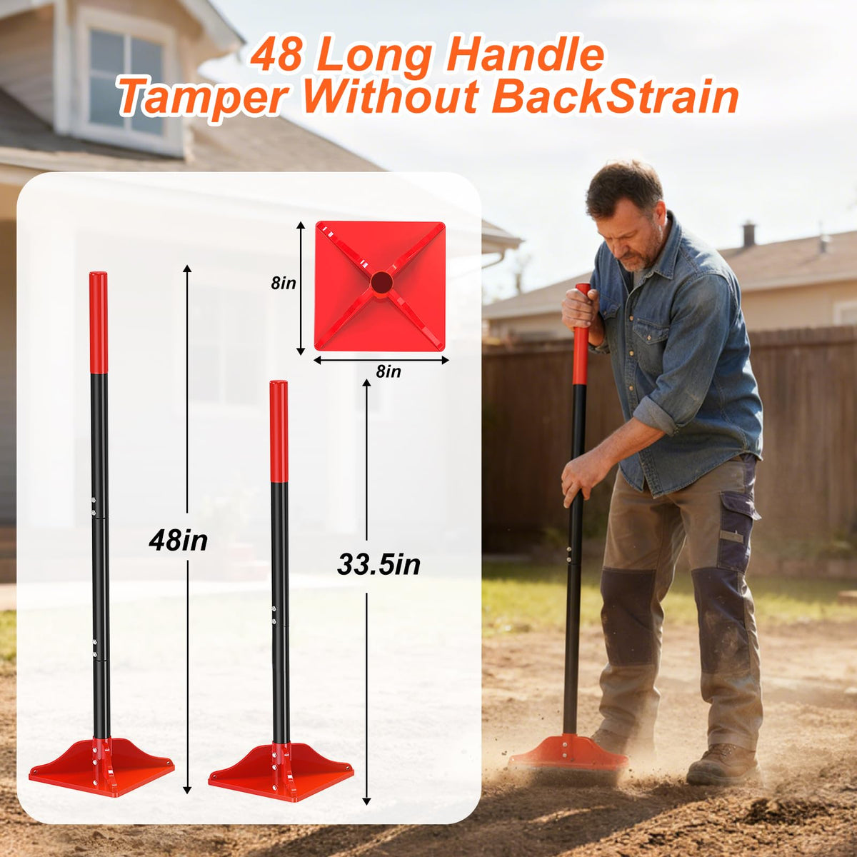 Fijaru tamper with 48-inch handle for back-friendly upright operation.