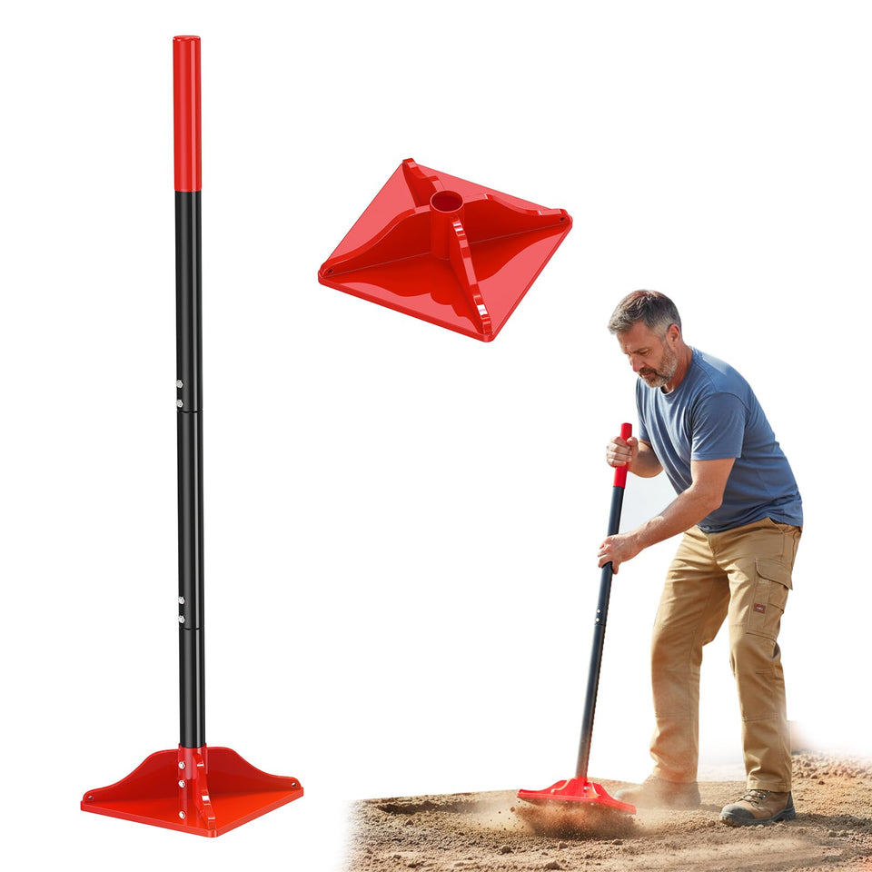Fijaru tamper tool with 8x8 steel head for stable ground leveling.