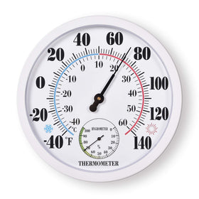 FILL AWAY indoor-outdoor thermometer dial closeup for quick, readable temperature values.