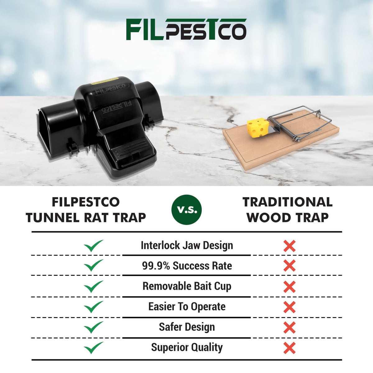 Filpestco heavy-duty trap body made of durable ABS plastic for indoor and outdoor use.