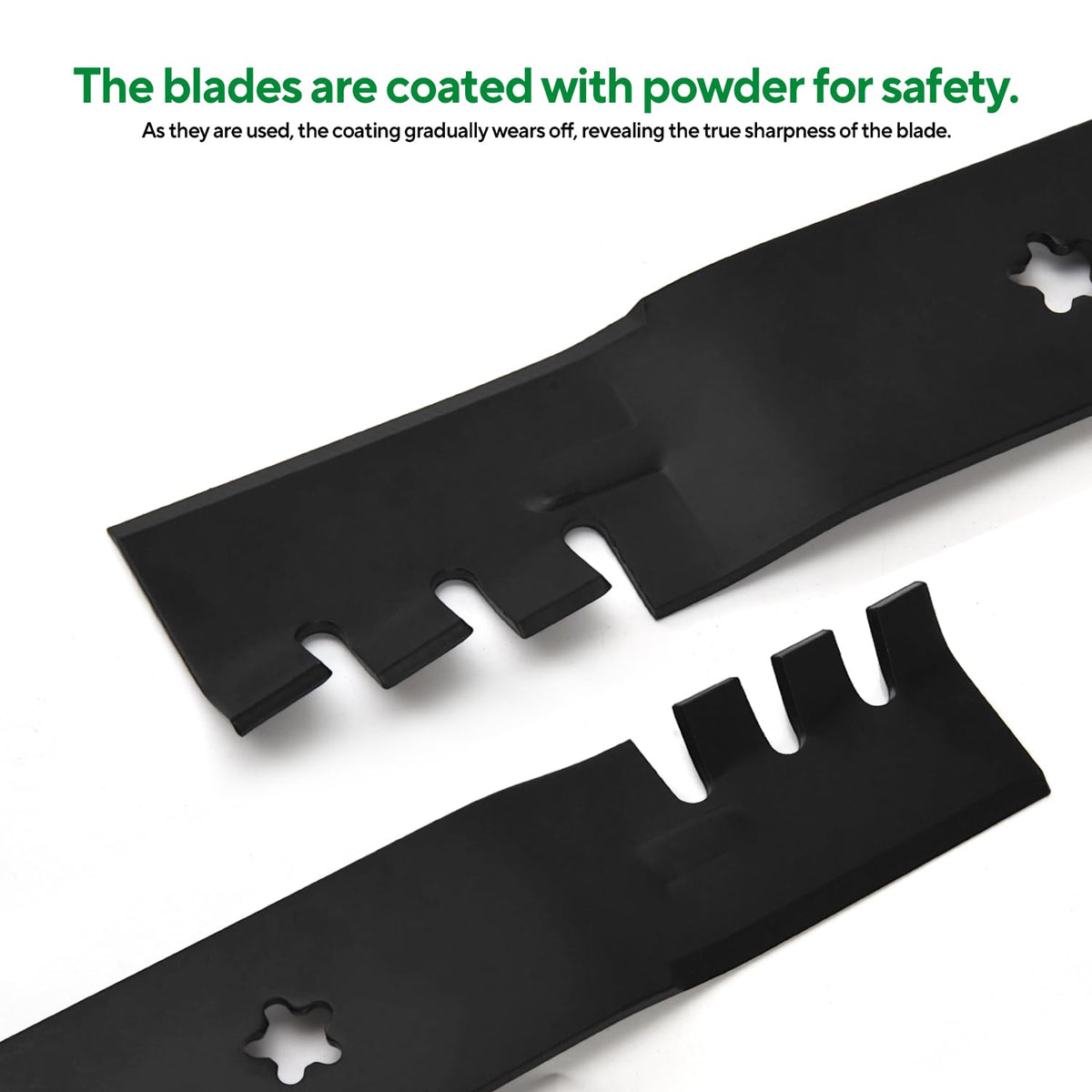 Filpowis 3 pack 54 inch mower blades ready for easy installation on 54 inch decks.