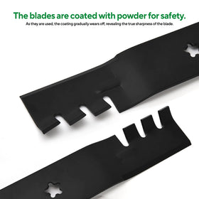 Filpowis 3 pack 54 inch mower blades ready for easy installation on 54 inch decks.