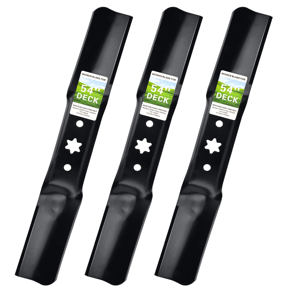 Filpowis 3-pack high-lift blades for Cub Cadet 54 deck ensure cleaner, even cuts