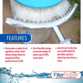 100% aluminum nozzle on Filter Flosser for durable, smooth cleaning performance.