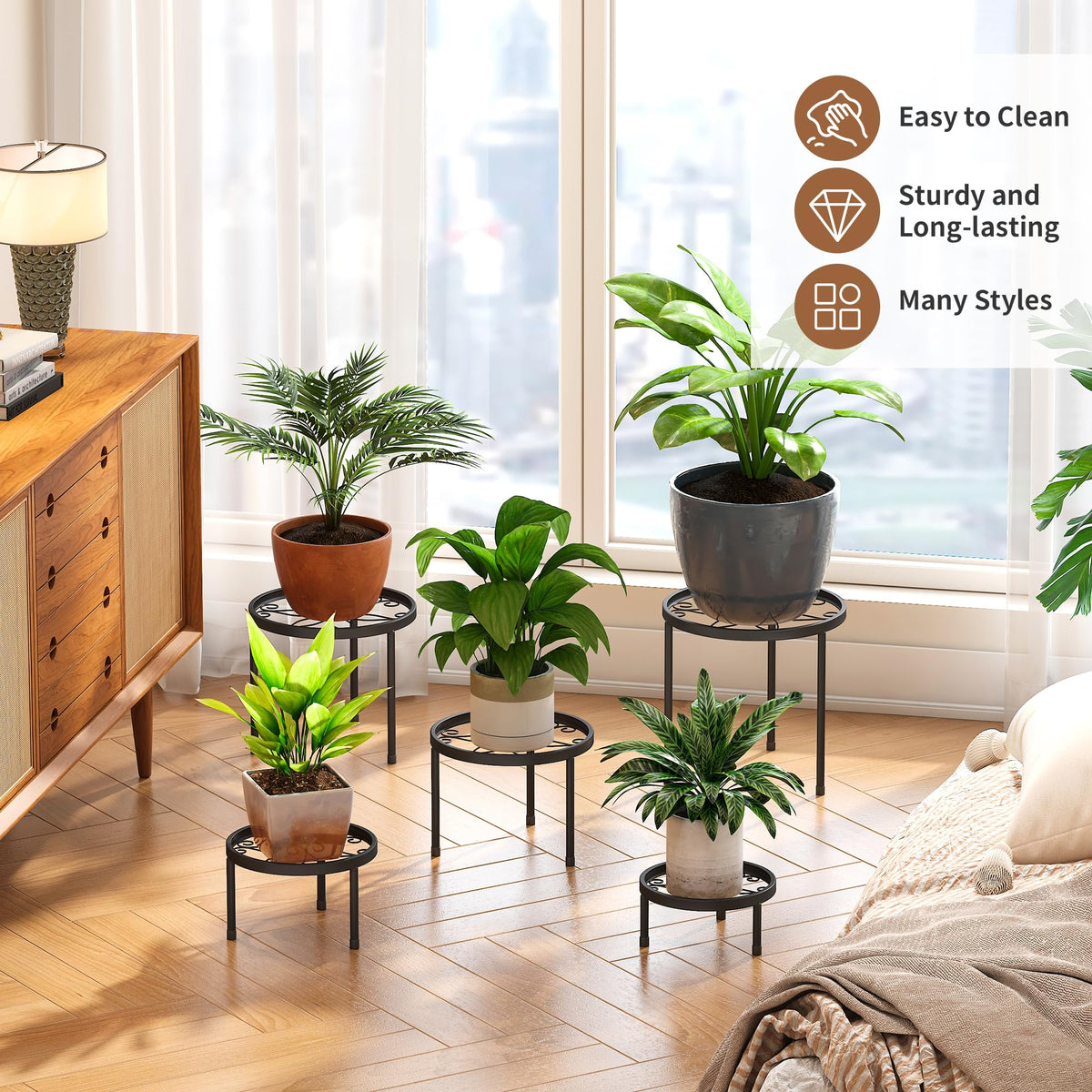 FILWH plant stand heavy-duty frame supports multiple pots with stable footing.