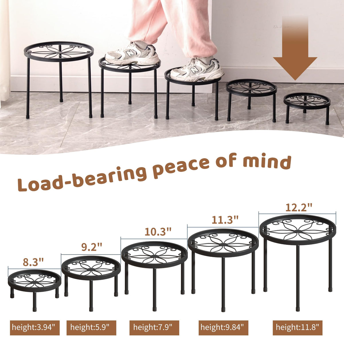 FILWH balcony garden setup uses plant stand for elevated planters and airflow.