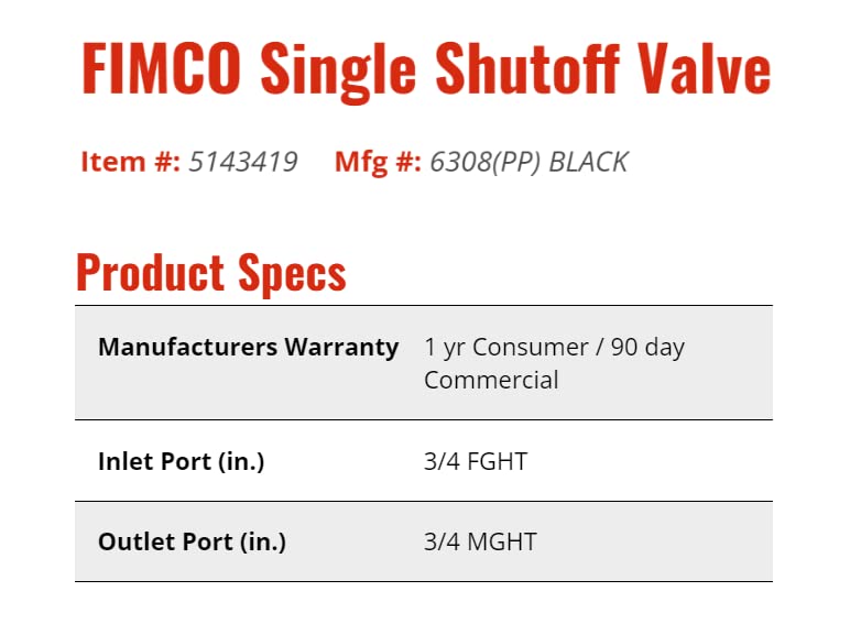 Fimco 7771873 valve close-up focusing on 3/4 inch orifice.