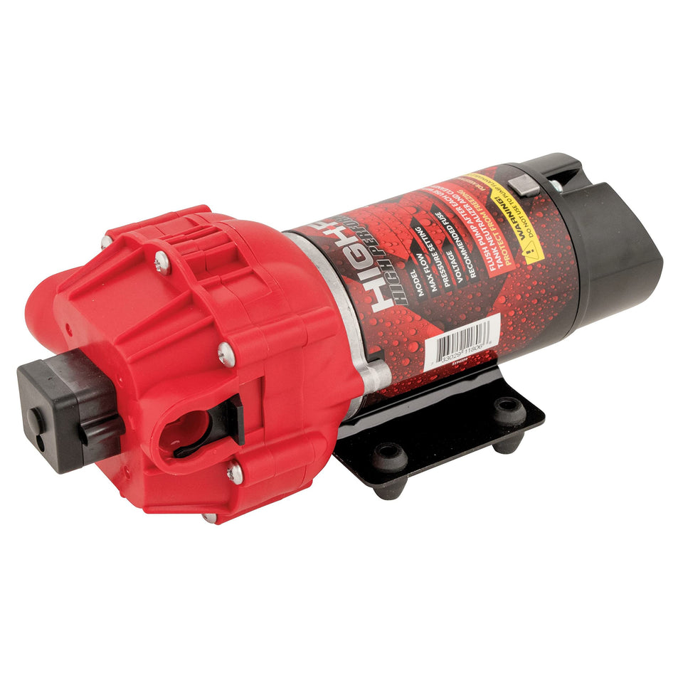 Fimco High Flo 12V Demand Pump installation close-up, durable and energy-efficient spray duty.