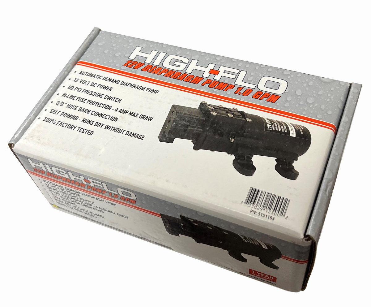 Fimco High-Flo self-priming diaphragm pump ready for dry-run protection.