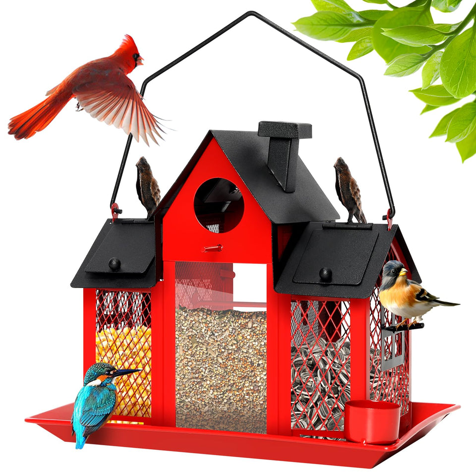 FIMOFIDRE solar bird feeder house showing 7L capacity for extended bird visits.