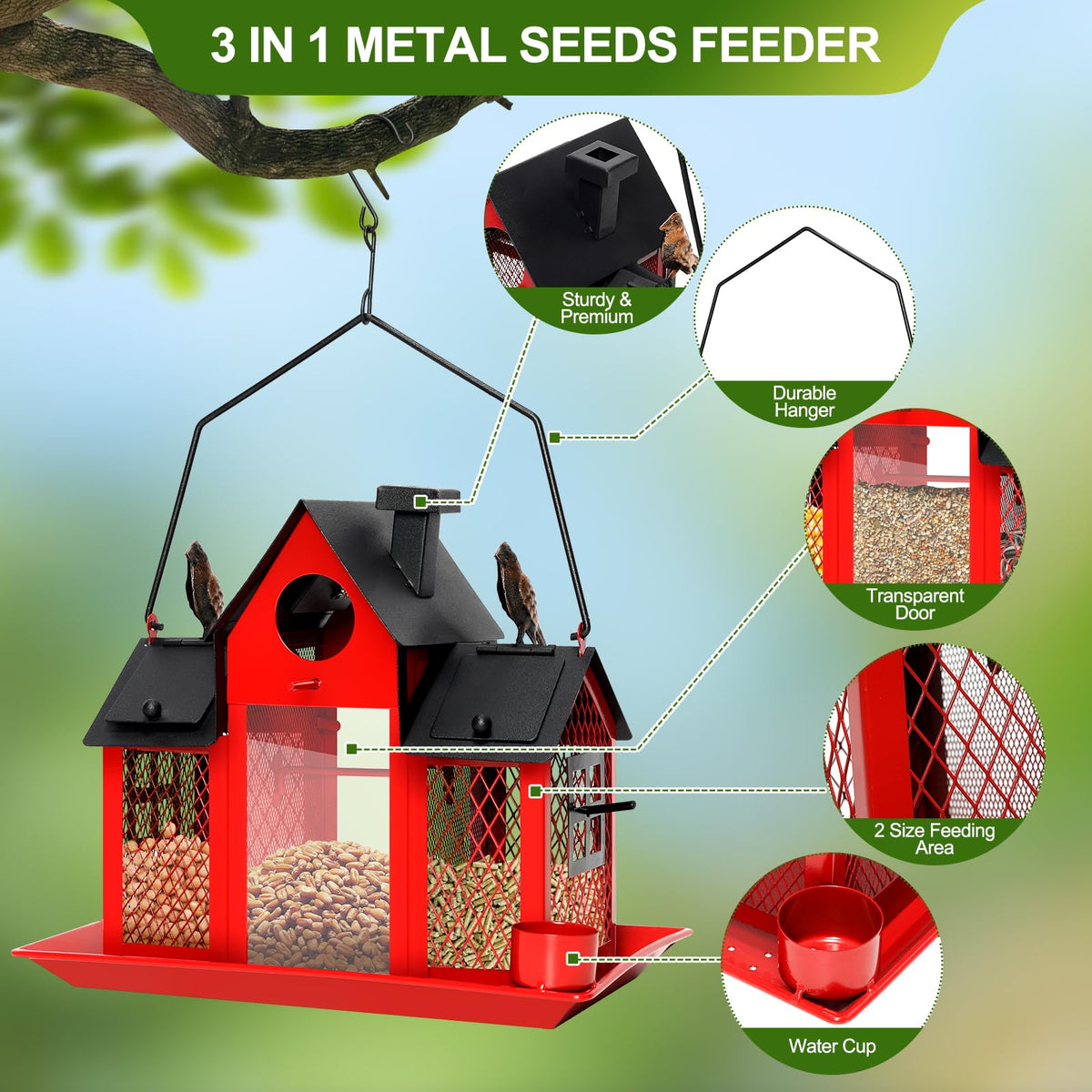 FIMOFIDRE solar bird feeder night light providing gentle garden illumination.