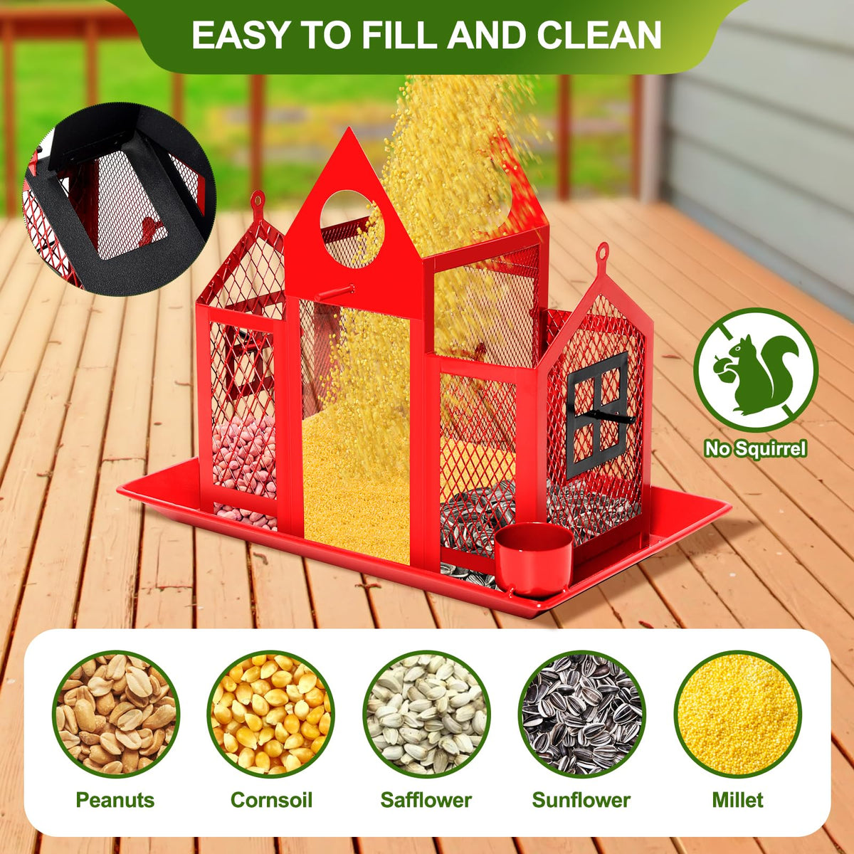 FIMOFIDRE squirrel-proof bird feeder protecting seeds from pests.