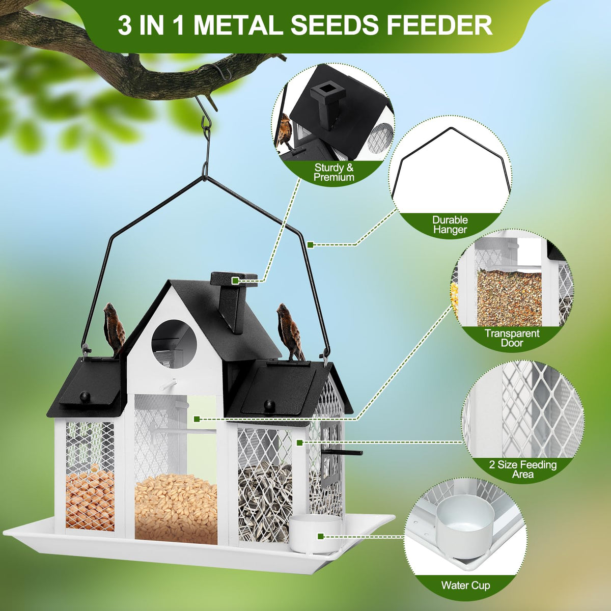 FIMOFIDRE water cup included, birds stay hydrated while feeding