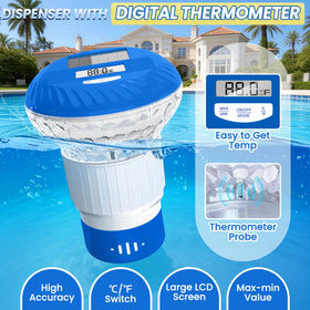 FineBud solar LED lights illuminate the pool at night for ambience.