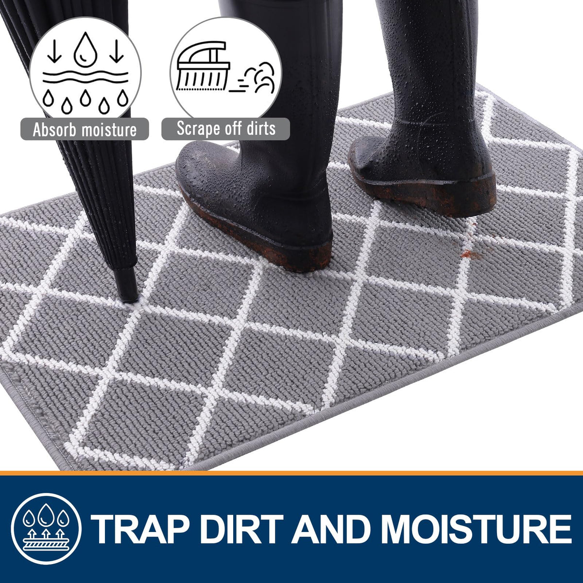 Finchitty door mat with non-slip backing helps prevent slips on dry floors.