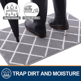 Finchitty door mat with non-slip backing helps prevent slips on dry floors.