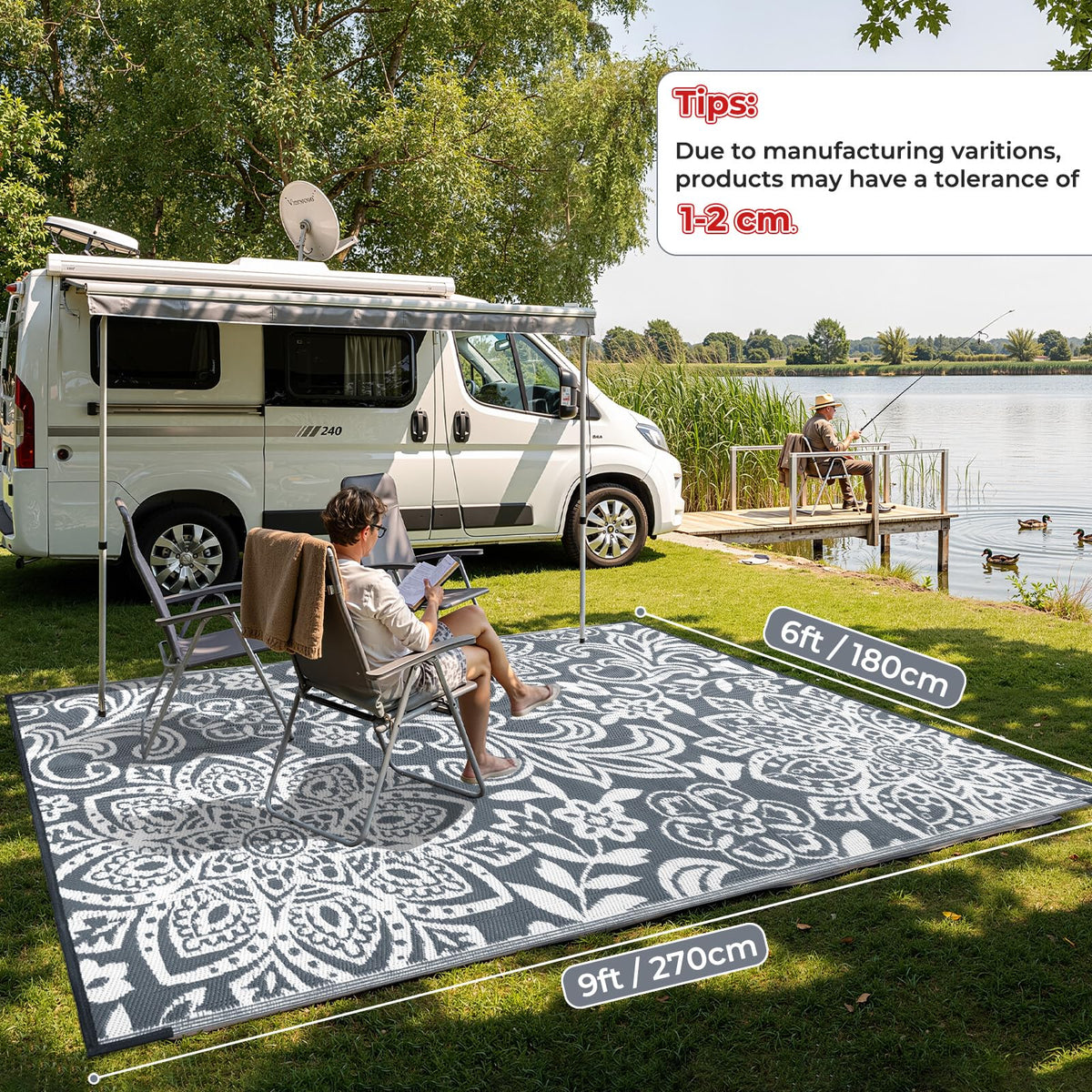 Findosom 6x9 blue mandala rug, UV‑resistant to maintain colors on sunny decks