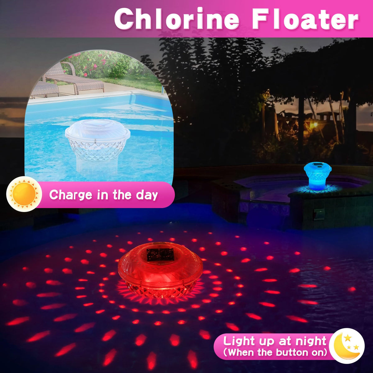 FineBud chlorine floater with adjustable release rings for controlled chlorine distribution