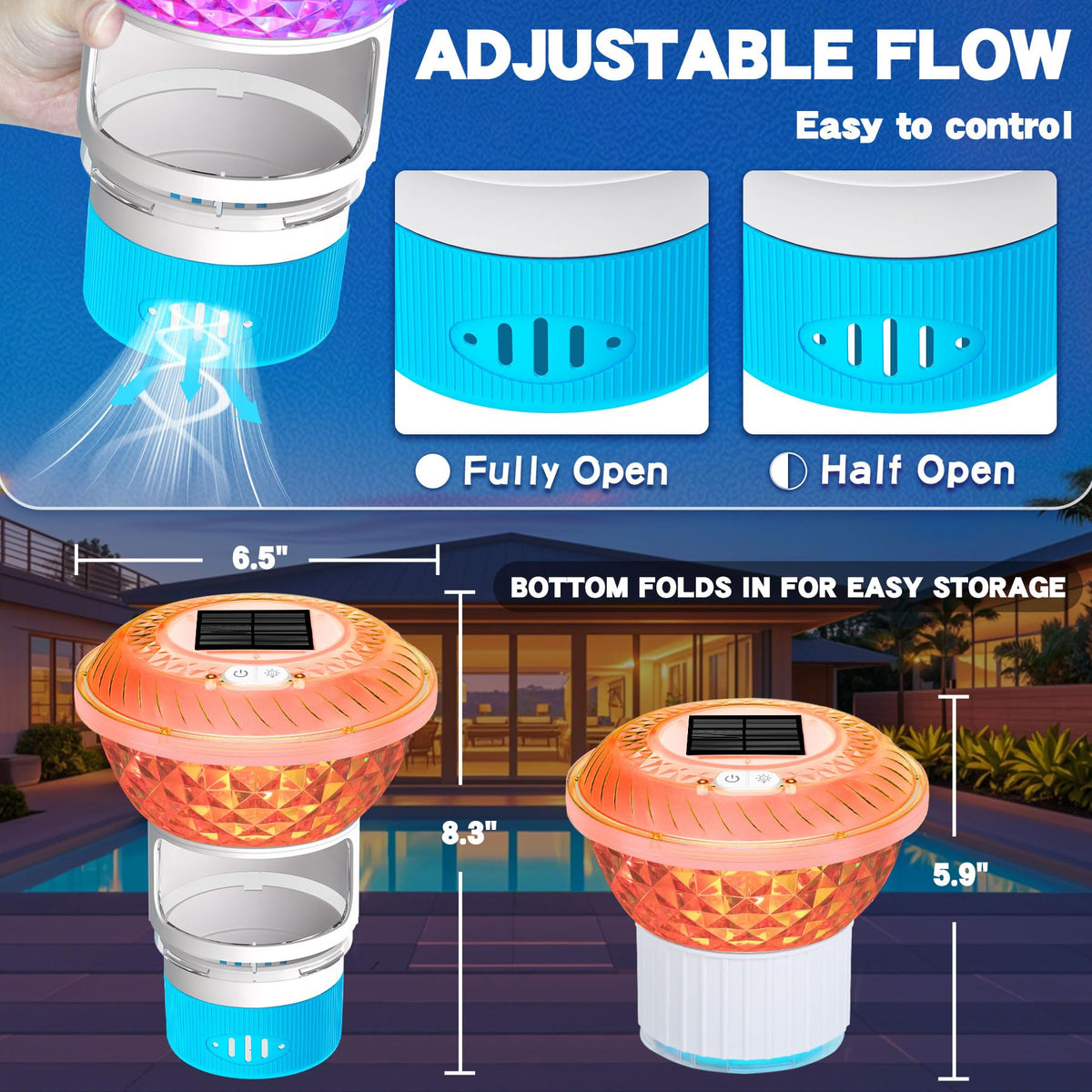 FineBud collapsible chlorine floater stores compactly when not in use.