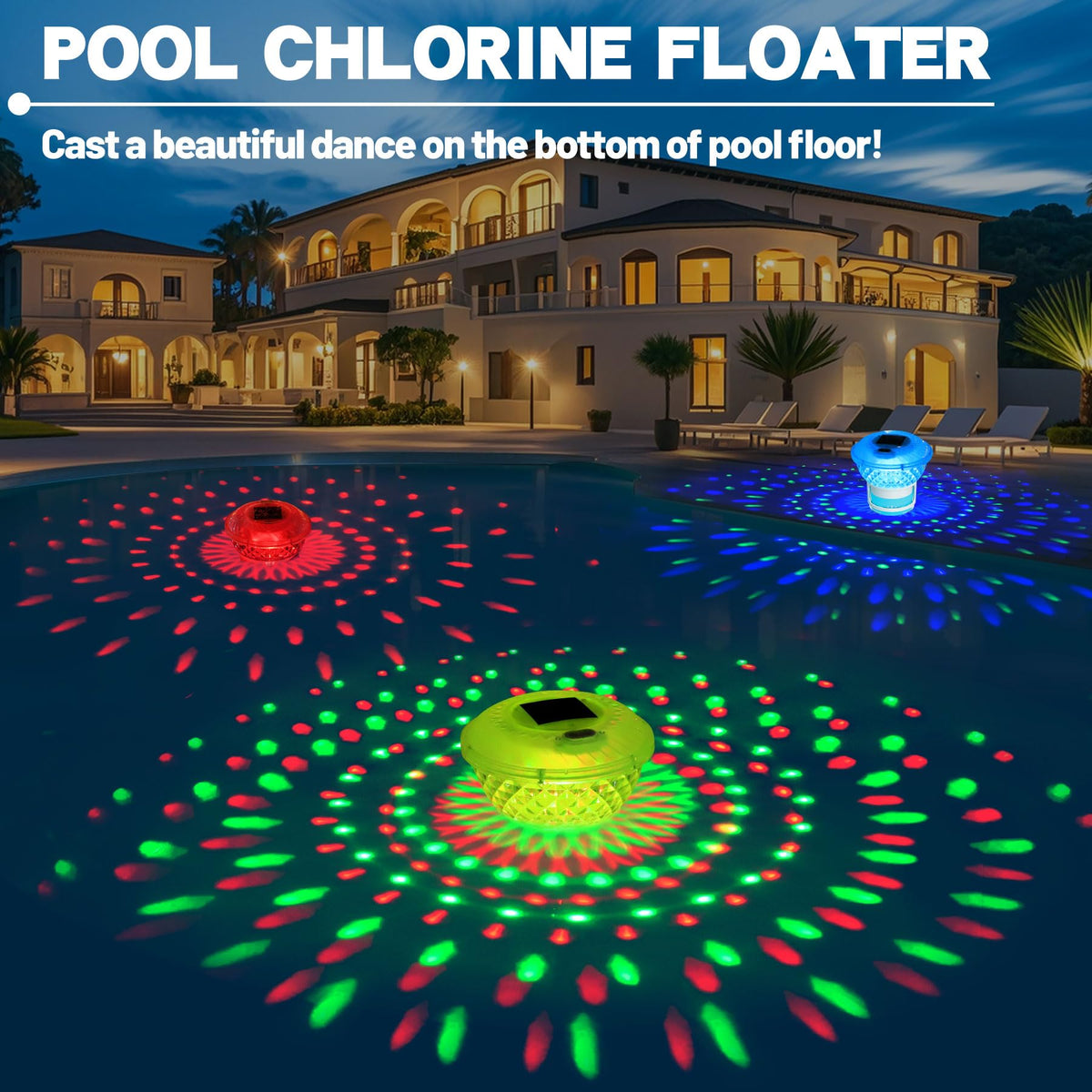 FineBud hot tub ambience floater creates pleasant lighting while dispensing chlorine.