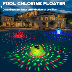FineBud hot tub ambience floater creates pleasant lighting while dispensing chlorine.