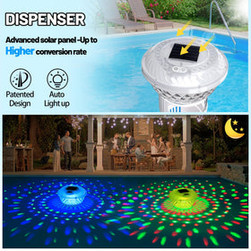 FineBud solar chlorine floater button control enables easy mode switching and color options.