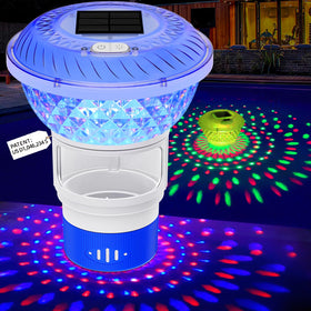 FineBud solar pool chlorine floater glows on dark water for nighttime visibility