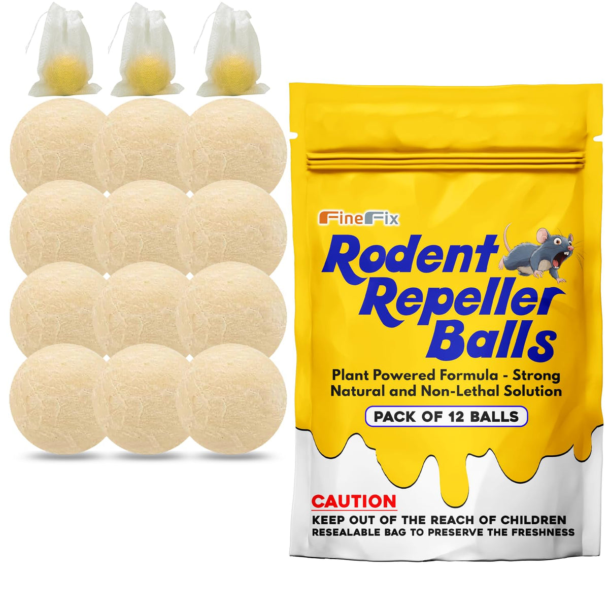 FineFix moth balls 12-pack ready for outdoor use to deter rodents.