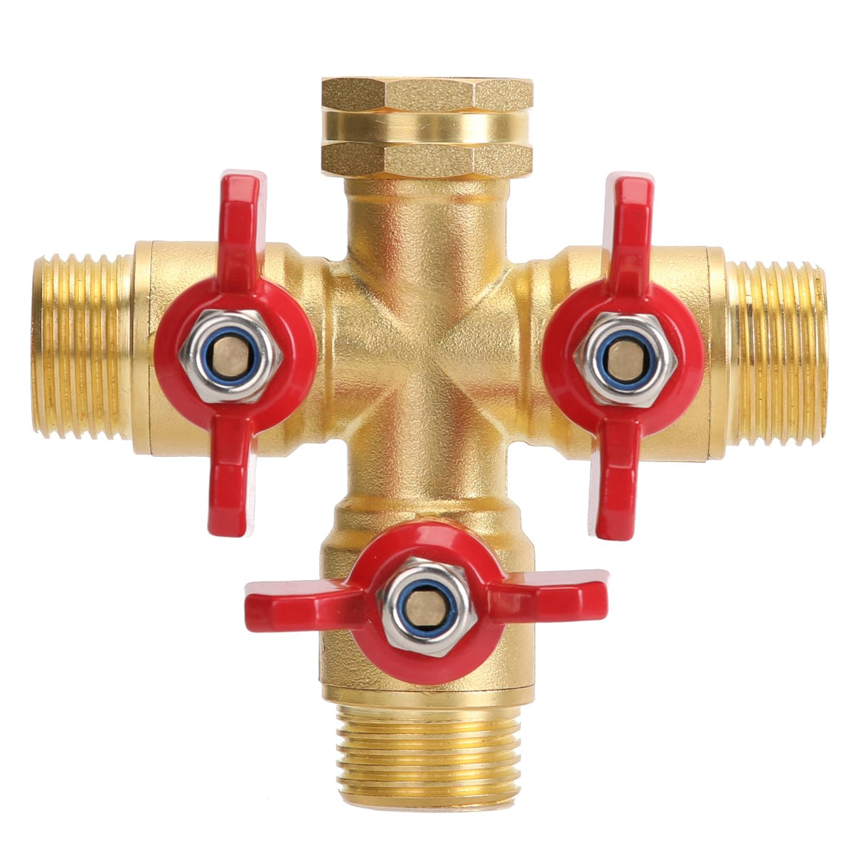 FINEST+ 3-way brass valve splitter enabling strong garden water flow.