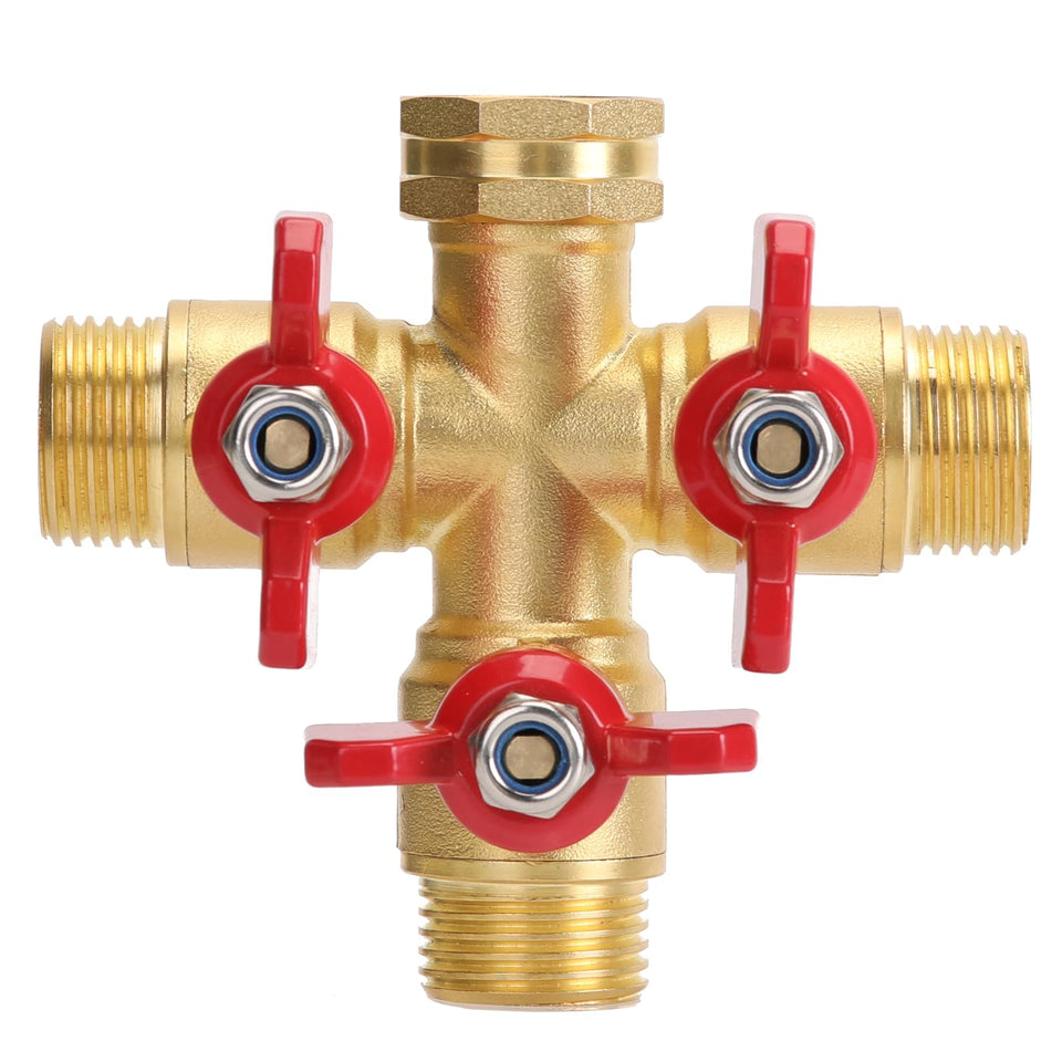 FINEST+ 3-way brass valve splitter enabling strong garden water flow.