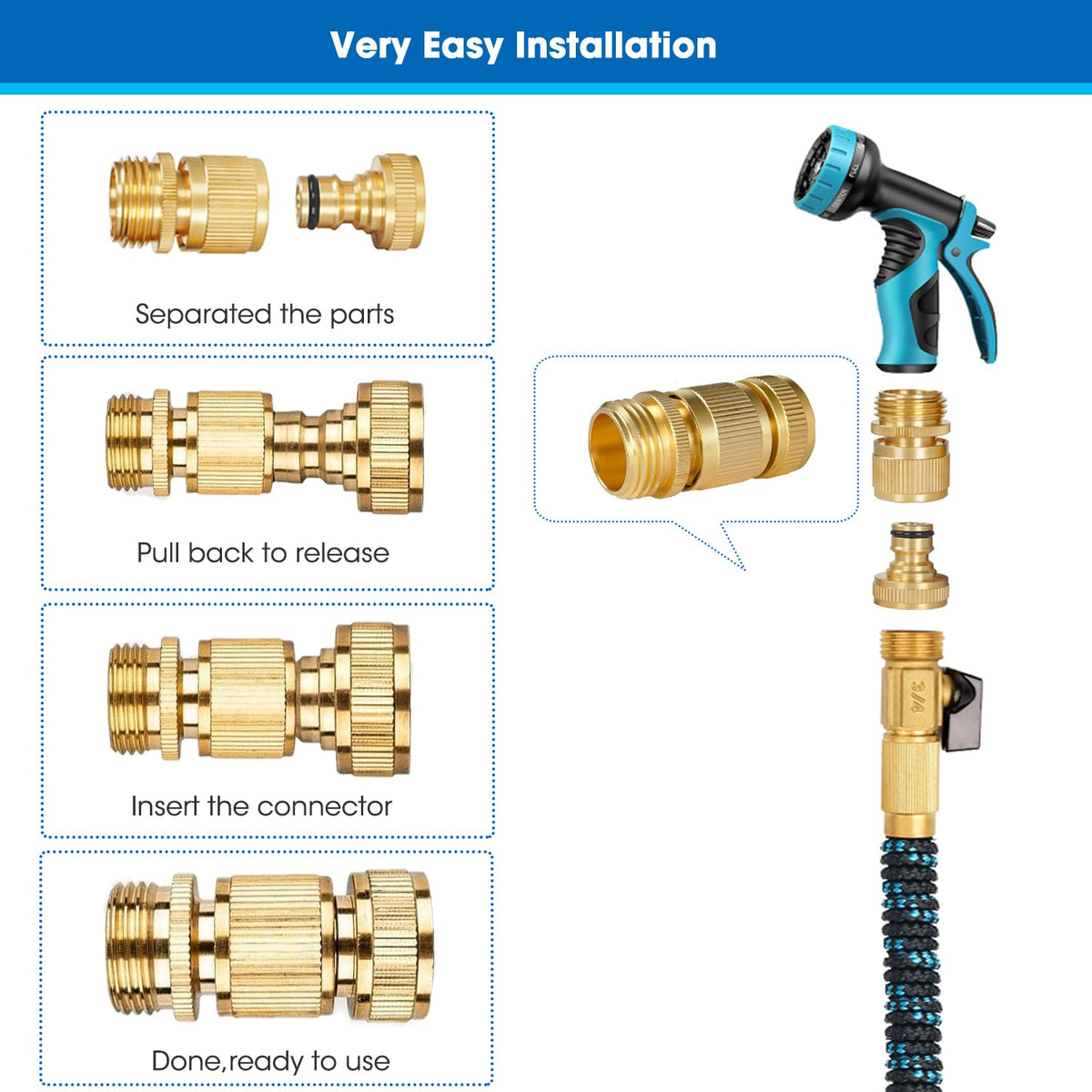 FINEST+ 3/4-inch fittings on hose end for universal compatibility.