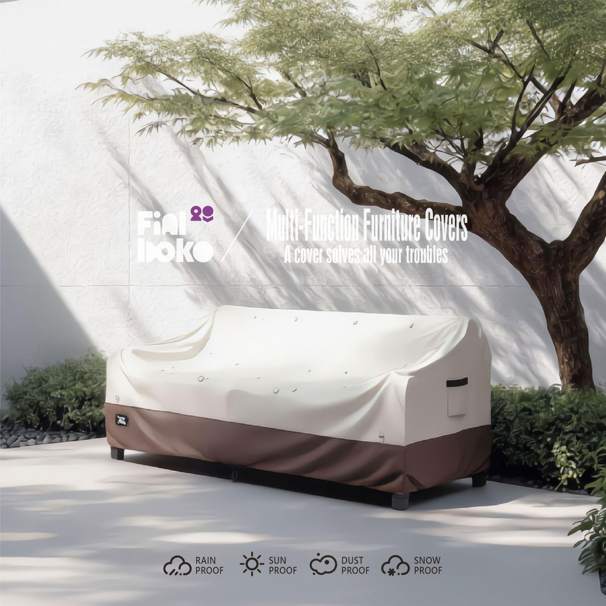 Finiboko 3-Seater outdoor sofa cover in beige brown for patio protection