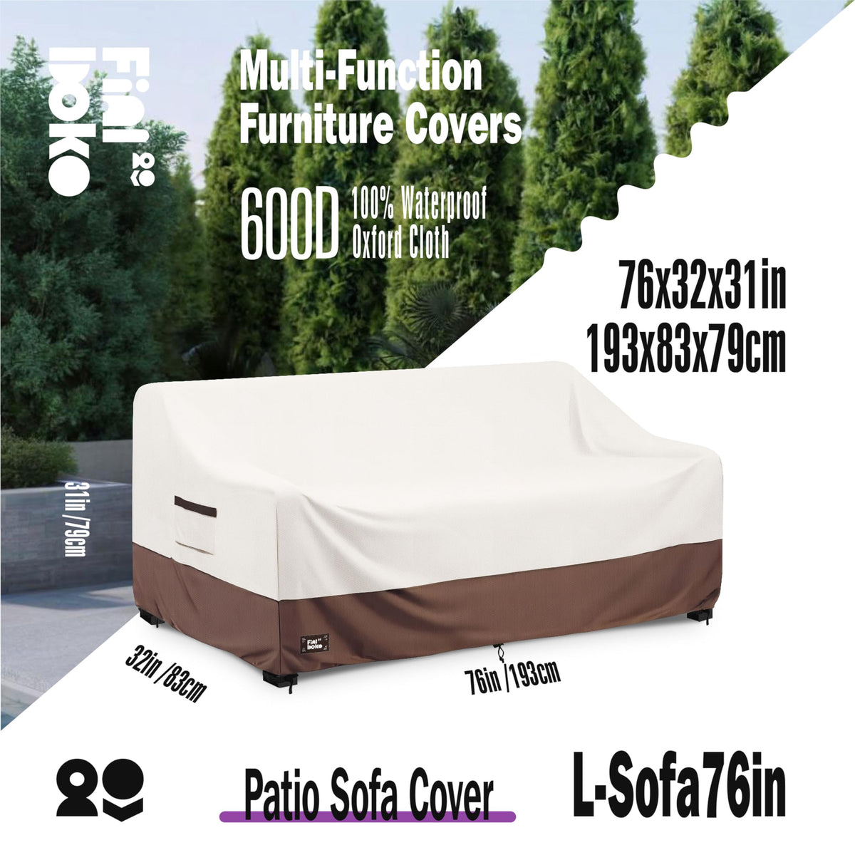 Finiboko sofa cover waterproof oxford cloth shields against sun and rain.
