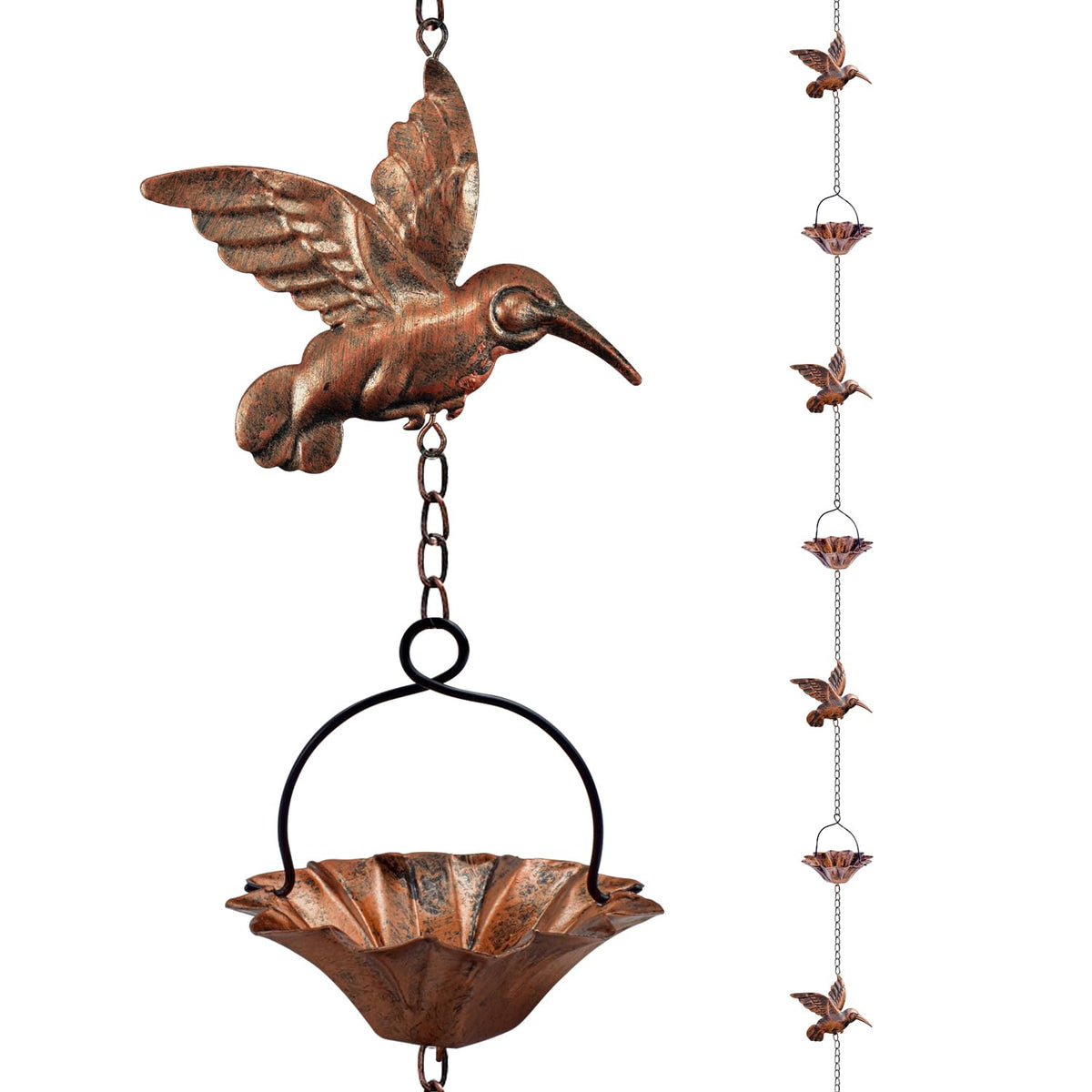 Finphoon 8.5ft copper rain chain with cups directs rain gracefully.