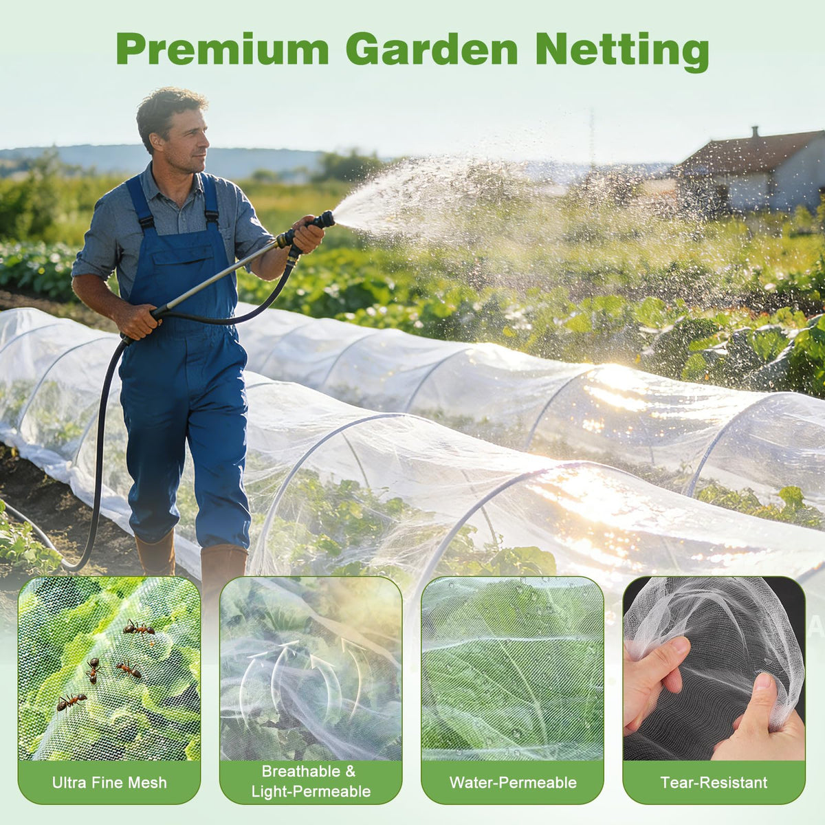 Fippy garden netting draped over fruit trees for comprehensive pest blocking.