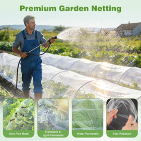 Fippy garden netting draped over fruit trees for comprehensive pest blocking.