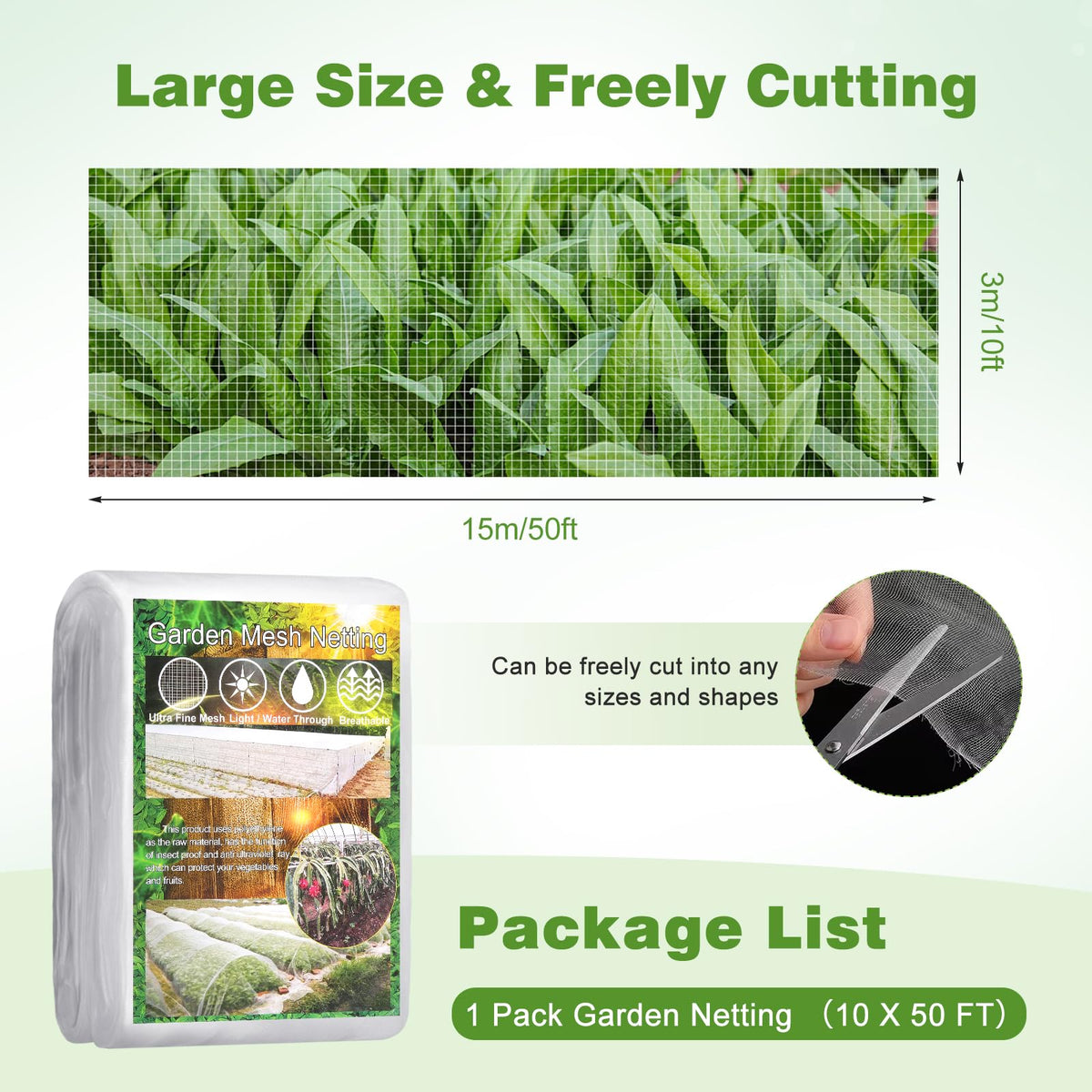 Fippy garden netting spread over vegetable rows provides breathable pest protection.