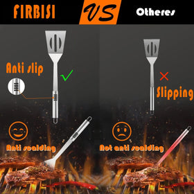 FIRBISI grill spatula for turning burgers and lifting meat safely on the grill.