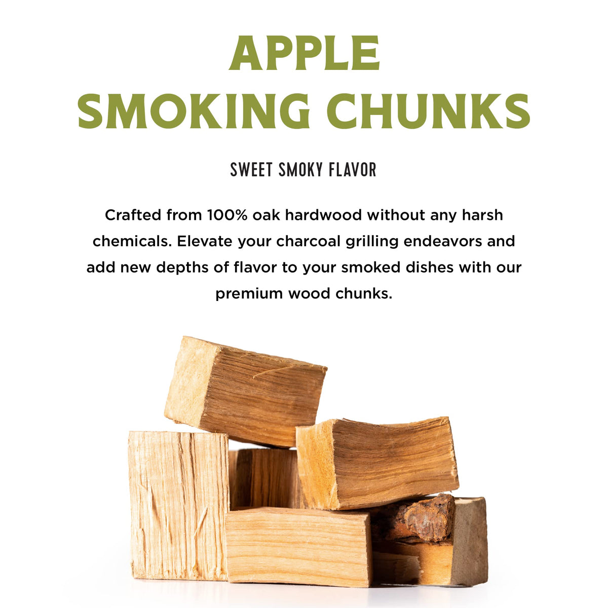Fire & Flavor Apple Wood Chunks on a charcoal grill for balanced flavor.