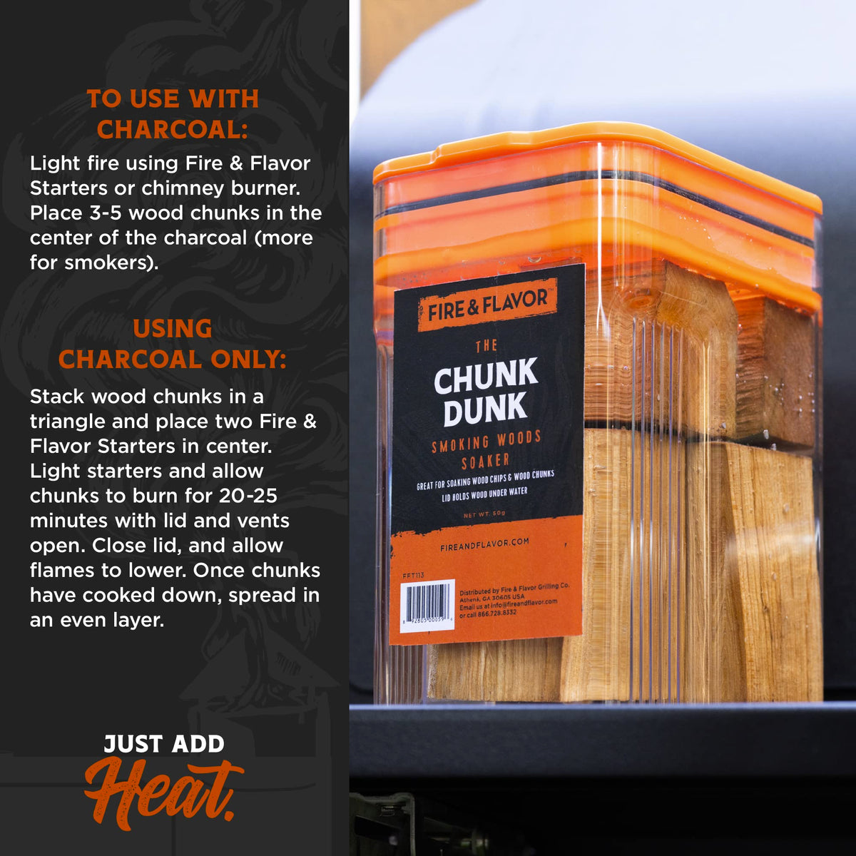 Fire & Flavor Hickory chunks in a smoker box infusing meat with balanced smoke